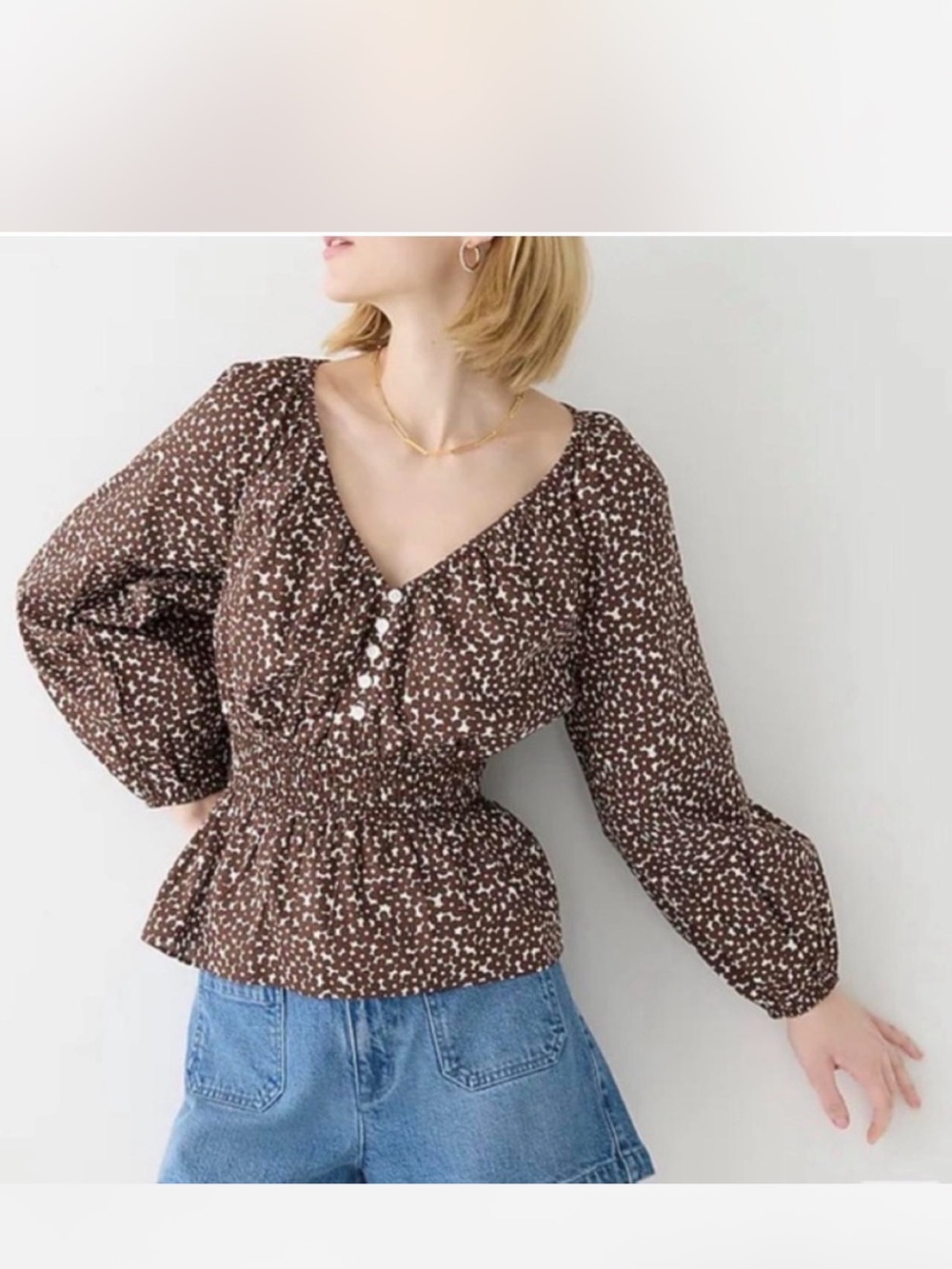 J. Crew smocked waist peplum cotton blouse top